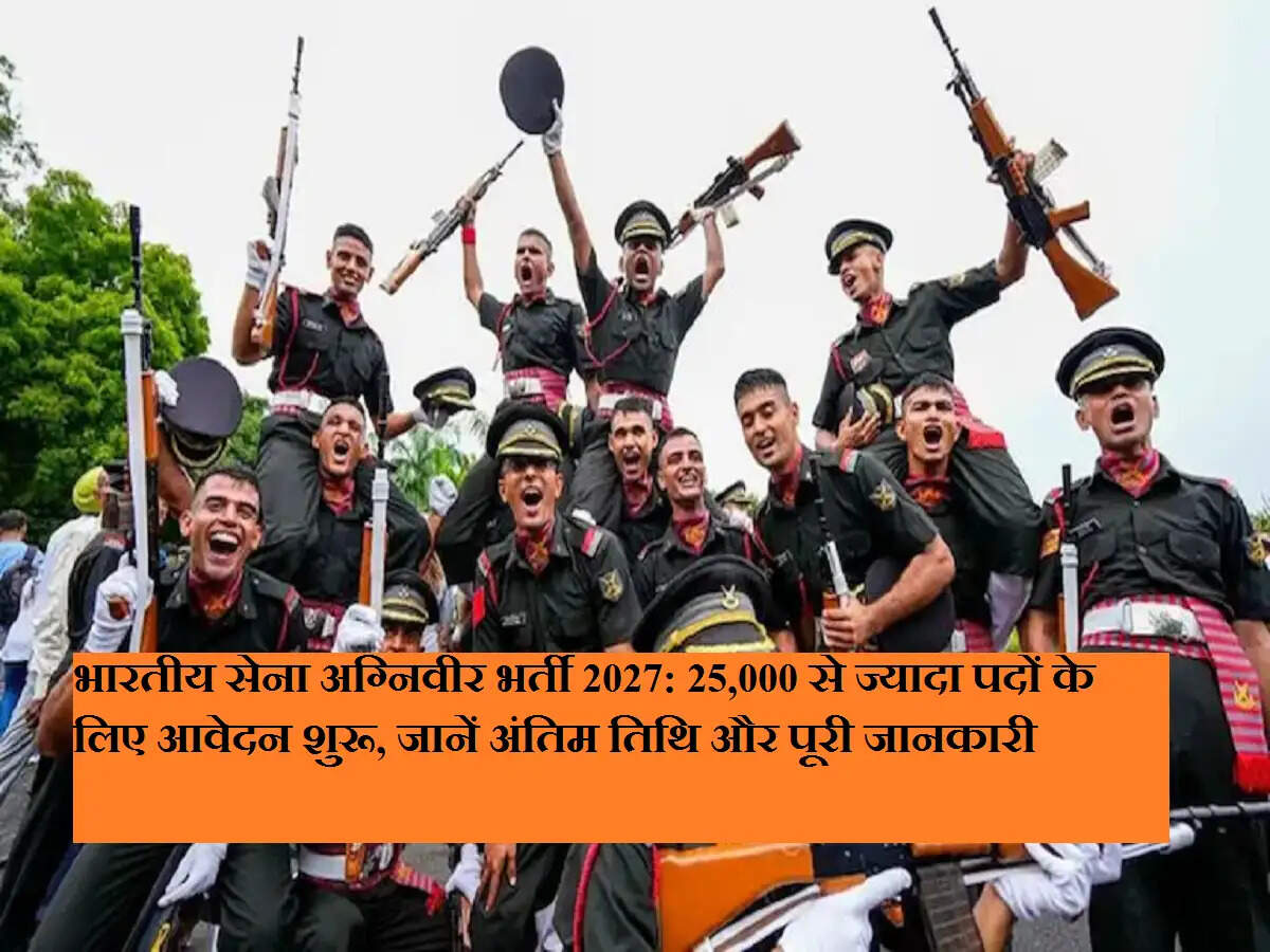 भारतीय सेना अग्निवीर भर्ती 2027: 25,000 से ज्यादा पदों के लिए आवेदन शुरू, जानें अंतिम तिथि और पूरी जानकारी